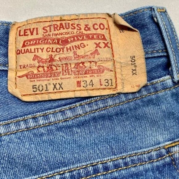 Vintage Levi’s 501XX Blank Tab Jeans Men's 34x31Blue Hemmed 30" Button Fly Denim - Picture 11 of 16